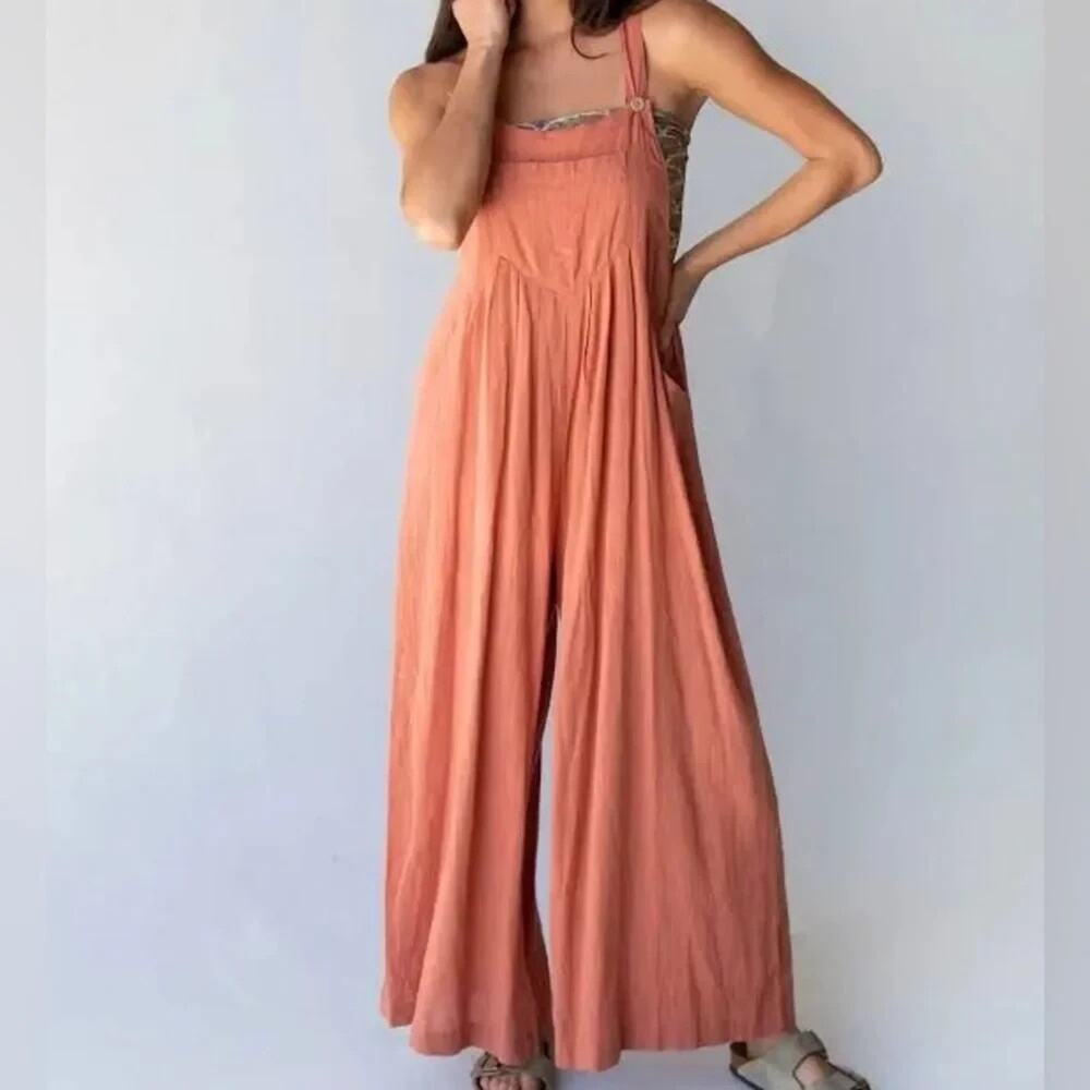 Natural Life Wide Leg Carrington Jumpsuit in Rust Adjustable Straps XS